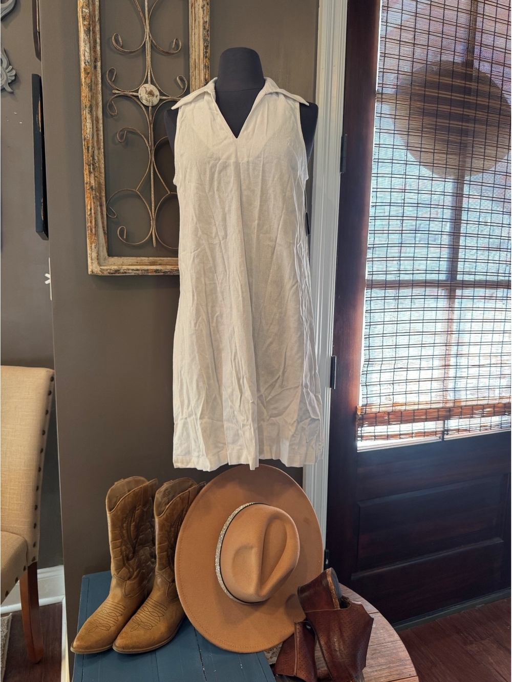 Signature by Robbie Bee White Linen Essential Sleeveless Dress Size S